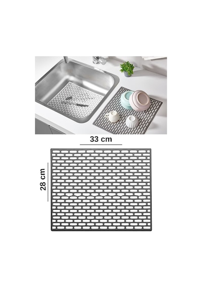 2 Adet Dikdörtgen Silikon Ayarlanabilir Kaydırmaz Lavabo Üst Ve İç Matı 33x28 Antrasit M-115 Silikon Diğer