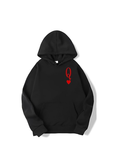 Brz Collection Unisex Oversize Queen Of Hearts Iskambil Kızı Q Hoodıe Siyah