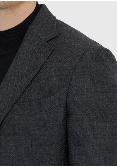 Ramsey Antrasit Desenli Zeroweight Slim Fit %100 Yün Ceket