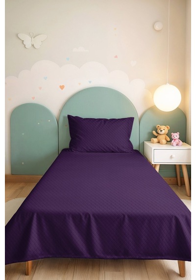 Mor Kapitone Tek Kişilik Pike Takımı - Düz Modern Mürdüm 160x220 Cm Mevsimlik Yatak Örtüsü Perde Tarlası Örtüsü