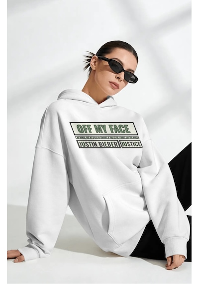 Sevbano Justin Bieber Off My Face Şarkıcı Sırt Baskılı Unisex Oversize Pe beyaz