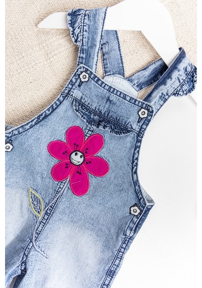 Babymod Papatya Işlemeli Denim Kumaş Kız Bebek Salopet Bebek Tulum