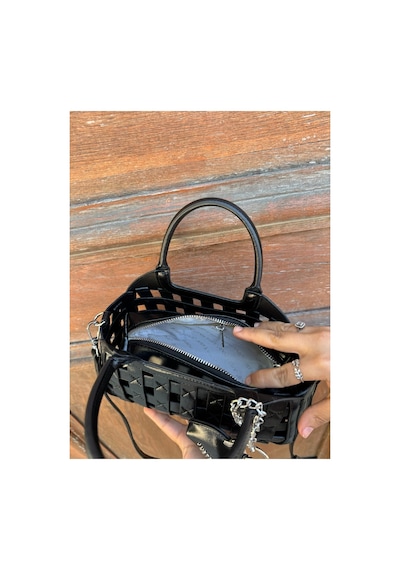 Just Polo Kadın Yeni Sezon Örgü Detaylı Ayarlanabilir Askılı Şık Çapraz El & Omuz Çantası Ebat : 26 X 17 Cm Rugan Taş