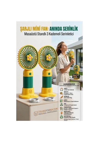 Zenvac 2 Adet Şarjlı Mini El Fanı Taşınabilir Masaüstü Vantilatör Max 4 Saat 723211 Zenvac29