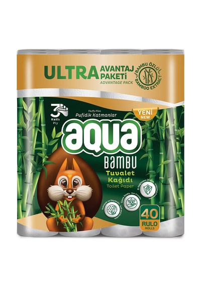 Aqua Bambu Tuvalet Kağıdı, 3 Katlı, 40 Rulo, %100 Selüloz Bambu Özlü Yumuşak Ve Dayanıklı