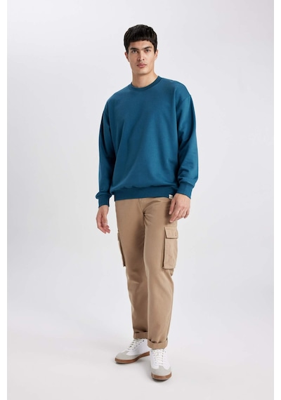DeFacto Oversize Geniş Kalıp Bisiklet Yaka Basic Düz Sweatshirt T5139AZ24SPBE785