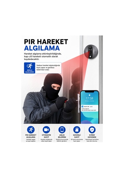 Kablosuz Akıllı Görüntülü Kapı Zili 2.4g Wifi Çift Yönlü Ses, Hareket Algılama, Uzaktan Telefon Takibi 5000mah