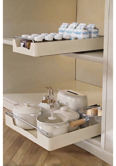 Küçük Boy Çok Amaçlı Raylı Dolap İçi Çekmece Organizer Sürgülü Mutfak Banyo Kiler Düzenleyici Organizer 1 Adet Bej