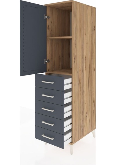 Kronos Dolap 2 Raflı 5 Çekmeceli Tek Kapaklı 44x59x182 Çam-an... Çam