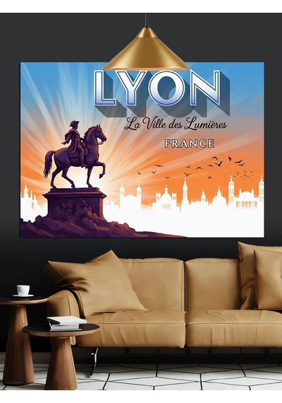 Lyon Şehri Silüeti Posteri Dekoratif Kanvas - Mdf Ahşap Tablo