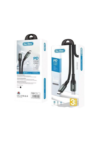 Go Des Gd-uc575 Type-c To Type-c Pd Hızlı Şarj Özellikli Data Ve Şarj Kablosu 40w 3m Siyah