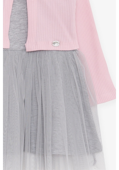 Breeze Kız Çocuk Uzun Kollu Elbise Tüllü 3-8 Yaş, Pembe