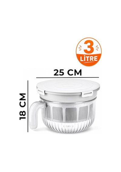 Rüya Chef 3 Litre Yoğurt Süzme Kabı Süzme Yoğurt, Peynir Ve Labne Yapma Kabı Kapaklı Vp-147 Diğer