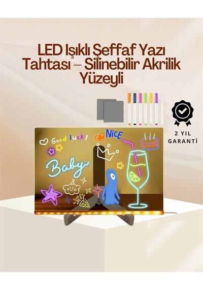 Çocuklar İçin Renkli Led Mesaj Tahtası Neon Kalemli Eğlenceli Ve Yaratıcı Yazı Panosu