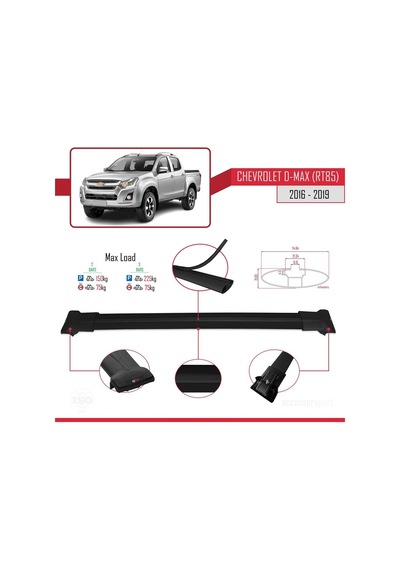 Chevrolet D-max Rt85 2016-2019 Arası İle Uyumlu Fly Model Ara Atkı Tavan Barı Siyah