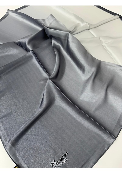 Berussa Hibrit Desenli Kristal Eşarp - 04683 - 90 X 90 / Gri- Gümüş Gri- Gümüş