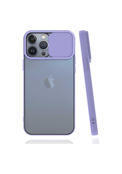Noktaks - Apple Uyumlu iPhone   13 Pro Max - Kılıf   Slayt Sürgülü Arkası Buzlu Lensi Kapak - Lila