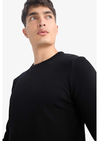 Defacto Regular Fit Bisiklet Yaka Basic Düz Premium Triko Kazak A5268AX23AU Siyah