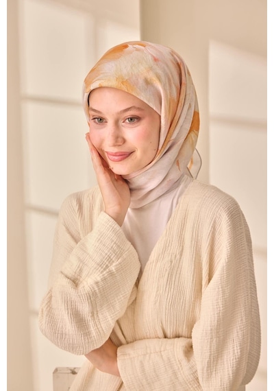 Silk Home Olinda İpek Eşarp 47004-30 Gümüş, Taba, Kiremit