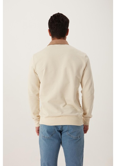 Polostate Erkek 2 İplik Pamuklu Regular Fit Polo Sweat Ekru Gömlek Ekru