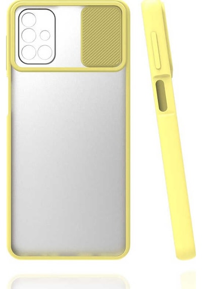 Ekılıf - Samsung Galaxy M31s Uyumlu - Kılıf Slayt Sürgülü Arkası Buzlu Lensi Kapak - Sarı