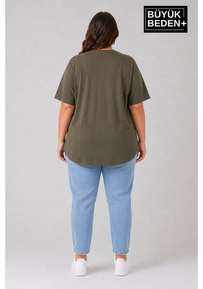 Superlife Süperlife Büyük Beden Kadın Bisiklet Yaka Basic Oval Etek Detalylı 3xl-6xl Uzun Tunik Spr26btsk502 Haki