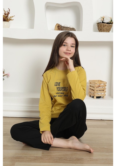 Akbeniz Kız Çocuk Penye Pijama Takım 20420 Sarı