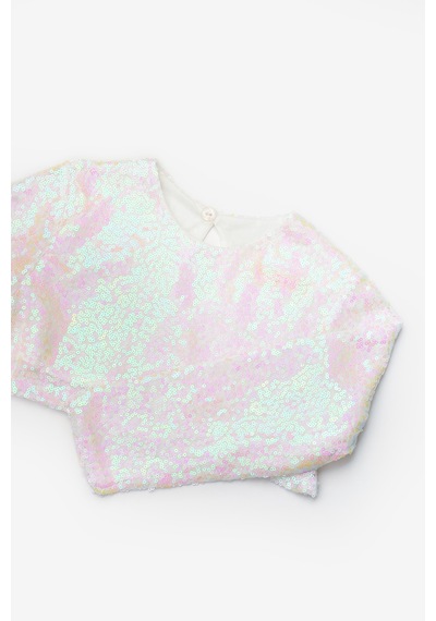 Le Mabelle Beyaz Uzun Kollu Pullu Kız Çocuk Crop Bluz Beyaz