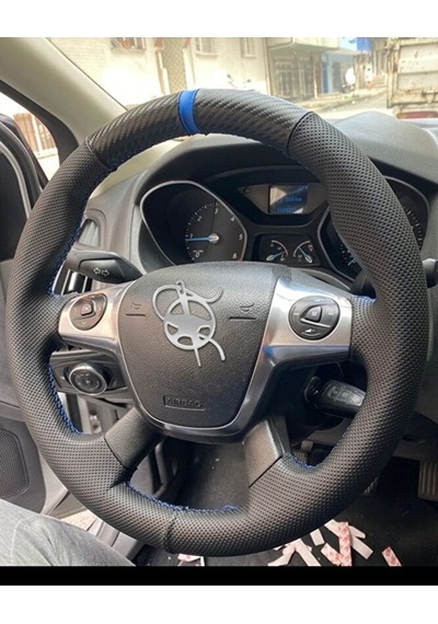 Ford Focus 3 Araca Özel Direksiyon Kılıfı Noktalı Karbon Yüzüklü Siyah