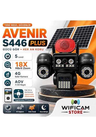 Avenir S446 Plus 5 Lensli 18x Zoomlu 6 Motorlu 4g Solar Kamera