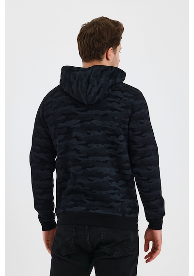 Monox Erkek Kapşonlu Kamuflaj Baskılı 3 İplik Sweatshirt Siyah