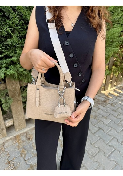 Just Polo Yeni Sezon 3 Bölmeli Yumuşak Deri Şık El Ve Omuz Çantası Shopper 22 X 18 Cm Bej