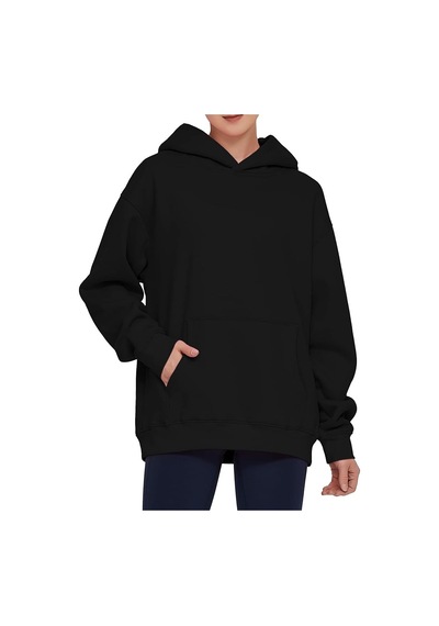 Da Vinci Siyah Oversize Basic Kapüşonlu Hoodie/sweatshirt 3 İplik Siyah