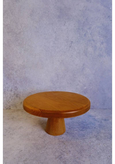Justwood Mini 20 Cm Ahşap Konik Ayaklı Yuvarlak Pasta Kurabiye Sunum Servis Tabağı Kahverengi