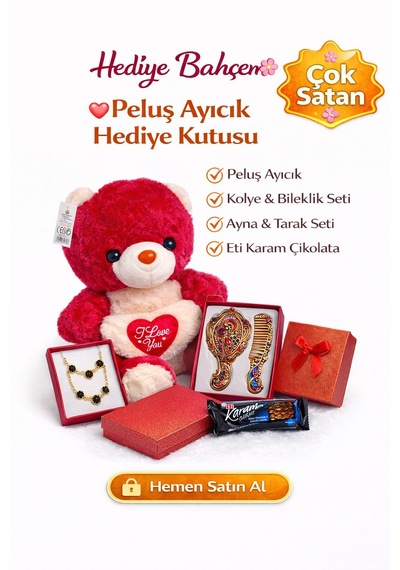 Aşkın 4 Hali: Peluş Ayıcık, Kolye, Ayna Seti Ve Çikolatalı Hediye Kutusu 10 Adet