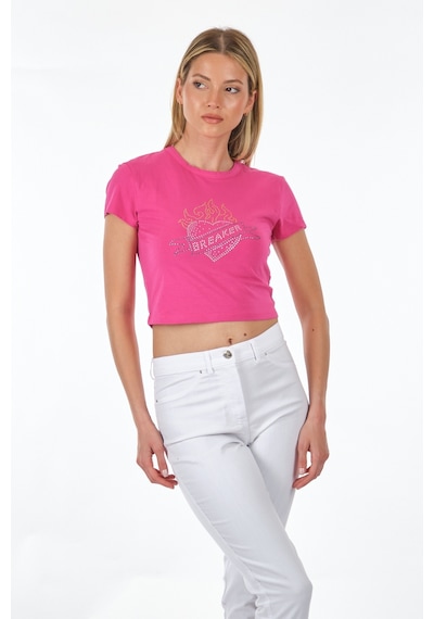Only Sıfır Yaka Fuşya Kadın T-shirt 15286662 001