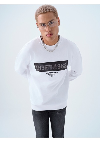 Relax Fit Erkek Sweatshirt Beyaz