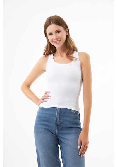 Cottonhill Beyaz Pamuklu Kalın Askılı Fitilli Kadın Atlet Beyaz