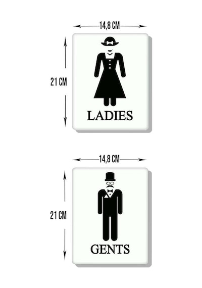 Decorıta Cam Wc Yönlendirme Levhası 2'Li Beyaz Ladies - Gents