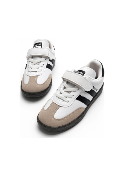 Günlük Unisex Çocuk Sneaker Bağcıklı Hafif Esnek Kaymaz Taban Ayakkabı 105 Beyaz Siyah