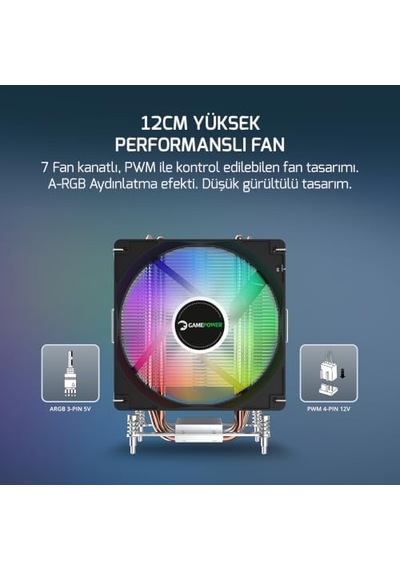 Gamepower Glace Tc6 Argb Siyah 1x120mm Lga1851/am5 İşlemci Hava Soğutucu