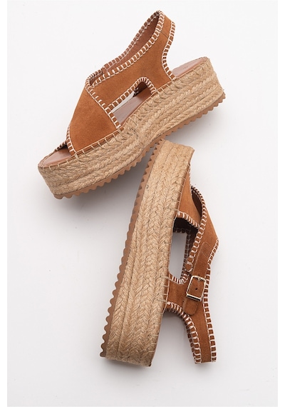Luvishoes Bellezza Taba Süet Hakiki Deri Kadın Sandalet Taba