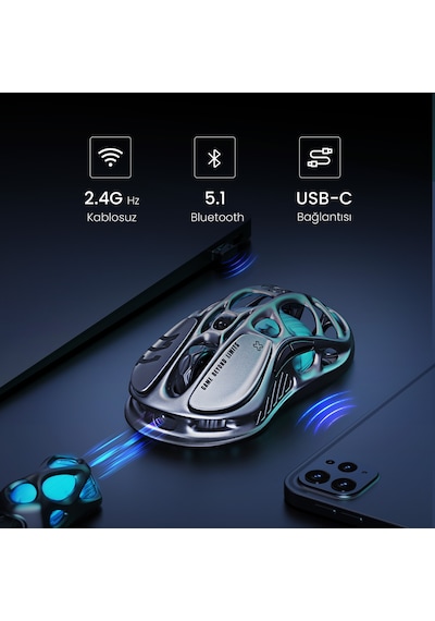 Gravastar Mercury K1 Pro Kablosuz Rgb Işıklı Mekanik İngilizce Q Gaming Klavye Ve M1 Pro Optik Mouse