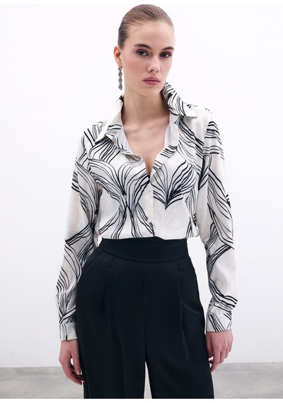 Sateen Desenli Saten Gömlek - Siyah-135861 Siyah