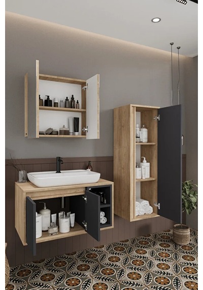 Lale 80 Cm Set %100 Mdf Lavabolu Banyo Dolabı Aynalı Dolap Boy Dolabı Antrasit Lale 80 Cm Set %100 Mdf Lavabolu Banyo Dolabı Aynalı Dolap Boy Dolabı Antrasit