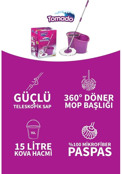 Parex Tornado Otomatik Temizlik Seti Ve 3'lü Yedek Mop Paketi