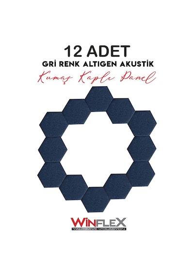 Winflex 12'li Altıgen Akustik Kumaş Panel 17x20 Cm Antrasit