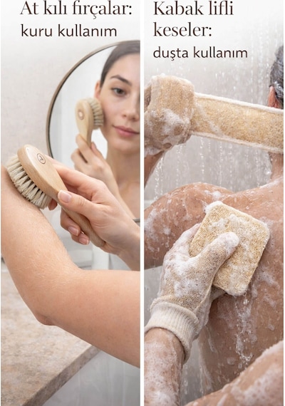 8 Parça Doğal Bakım Full Set - At Kılı Vücut & Yüz Fırçası + 6 Farklı Kabak Lifi Kese Spa Paketi
