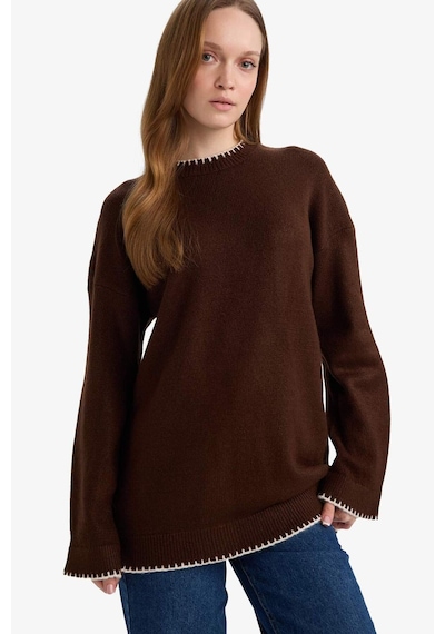 Defacto Regular Fit Bisiklet Yaka Triko Kazak Tunik G6342ax25wnbn142 Kahve-bn142