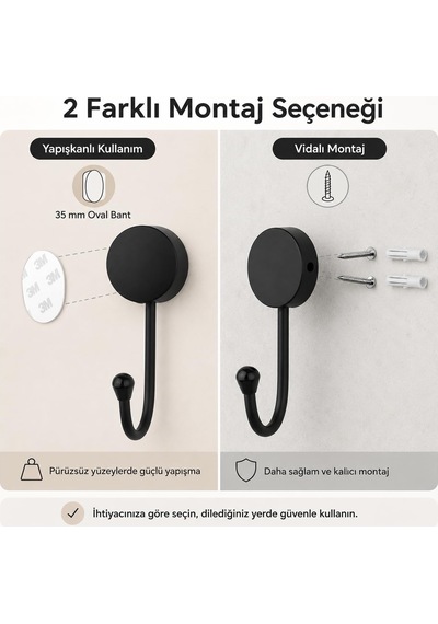 Alper Banyo Lotus Siyah Tekli Askılık, Yapışkanlı Ve Vidalı Monta